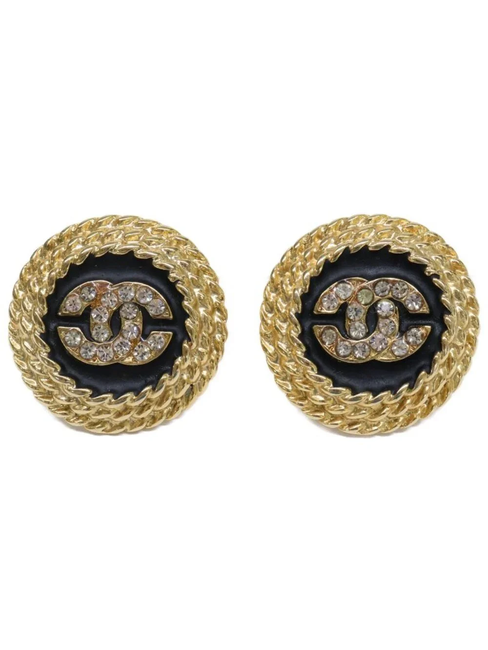 Chanel CC Logo Rhinestone Earrings